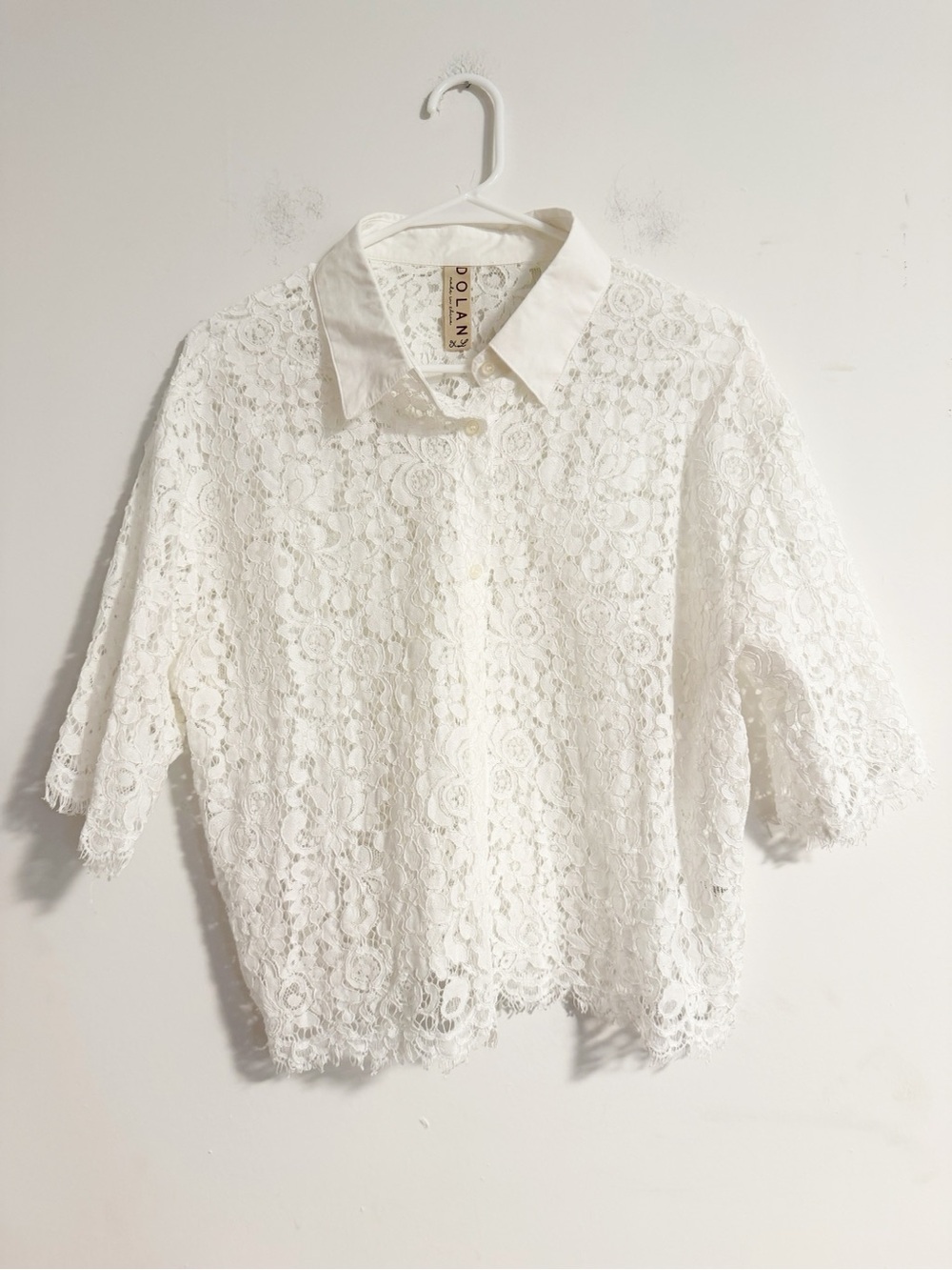 DOLAN White Floral Lace Button Down Collared Blouse Shirt Top Size XL
